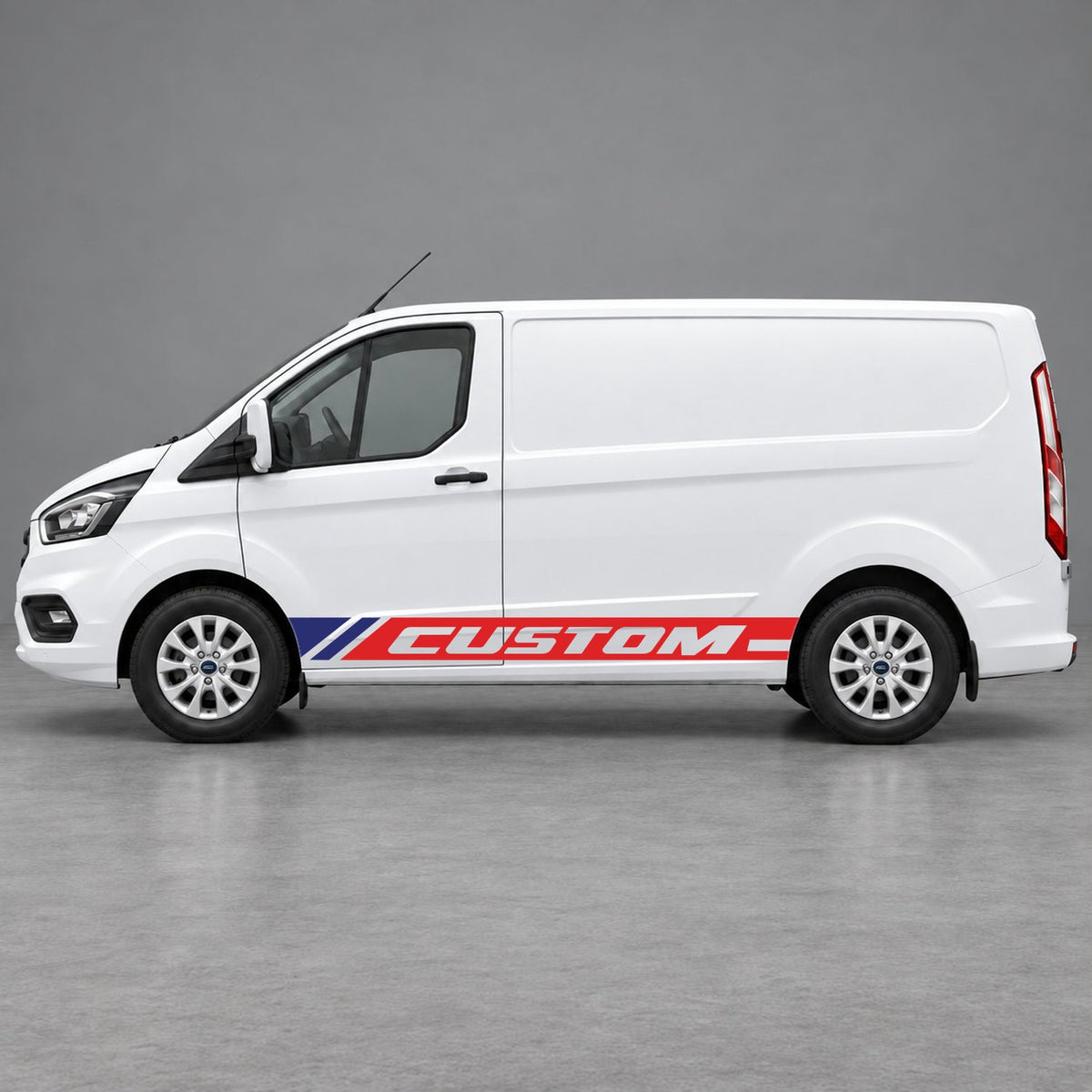 Ford Transit Custom Custom Lower Side Stripes in Red & Navy Blue