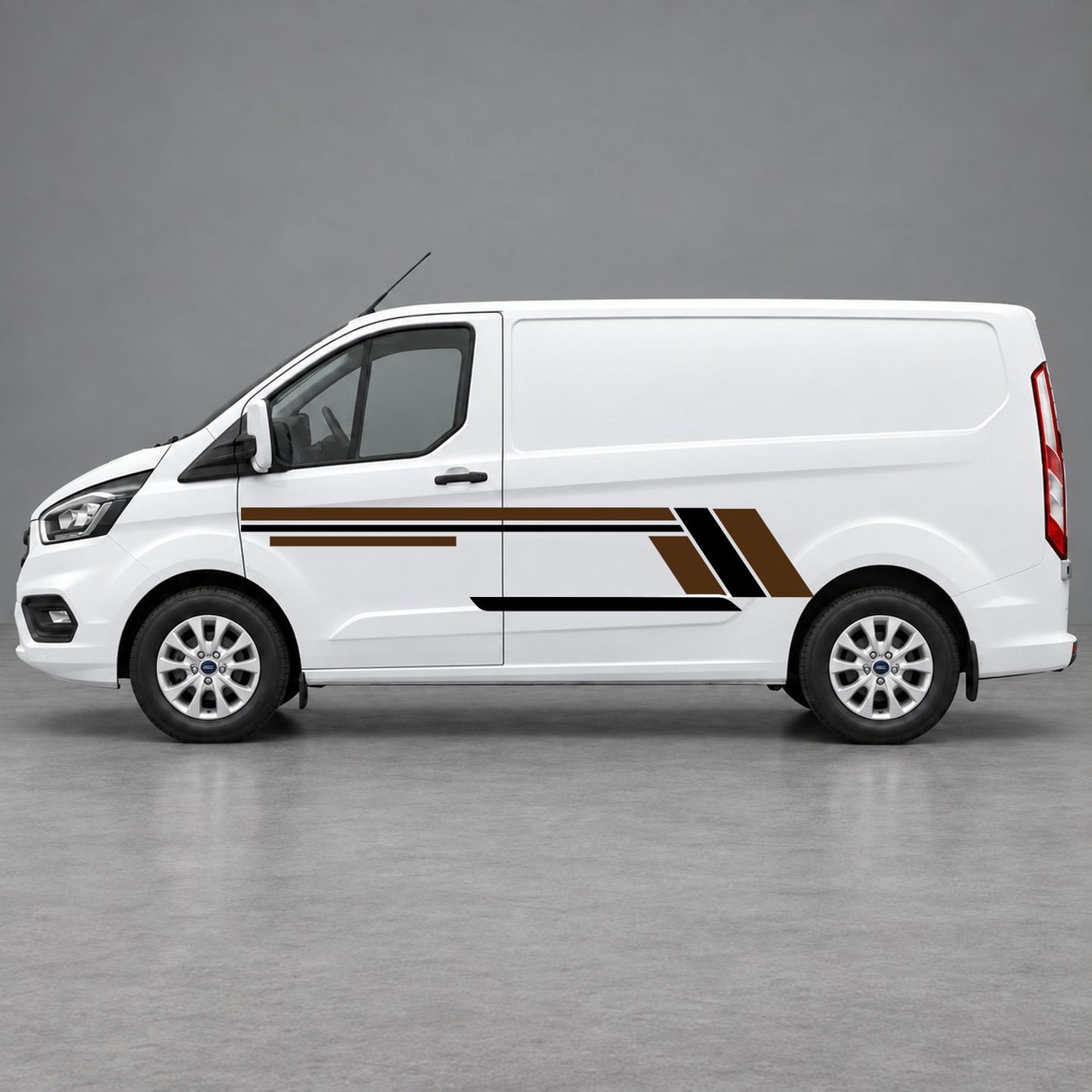 Ford Transit Custom Geometric Outline Side Stripes in Brown & Black