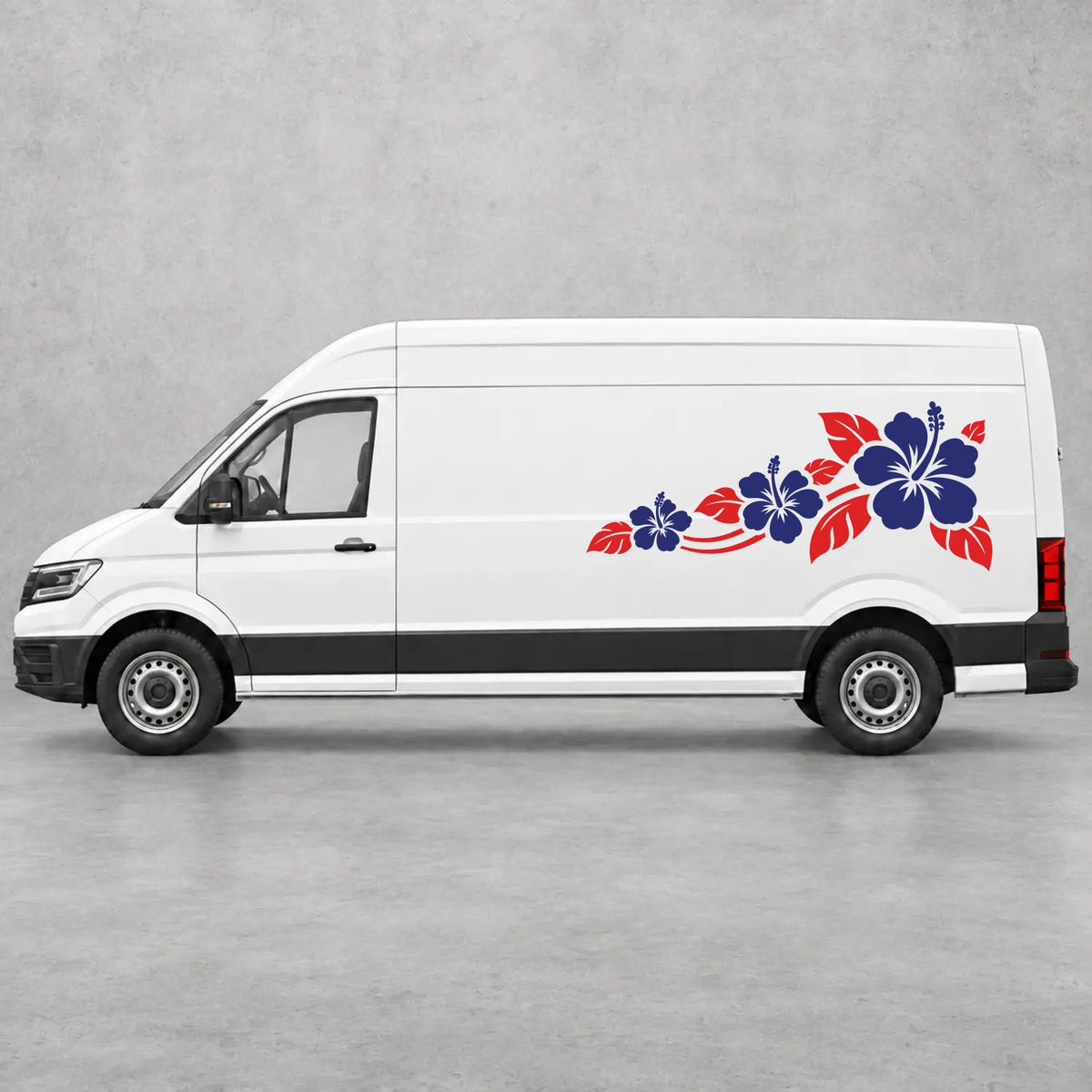VW Crafter Hibiscus Flower Trail Side Graphics in Red & Navy Blue