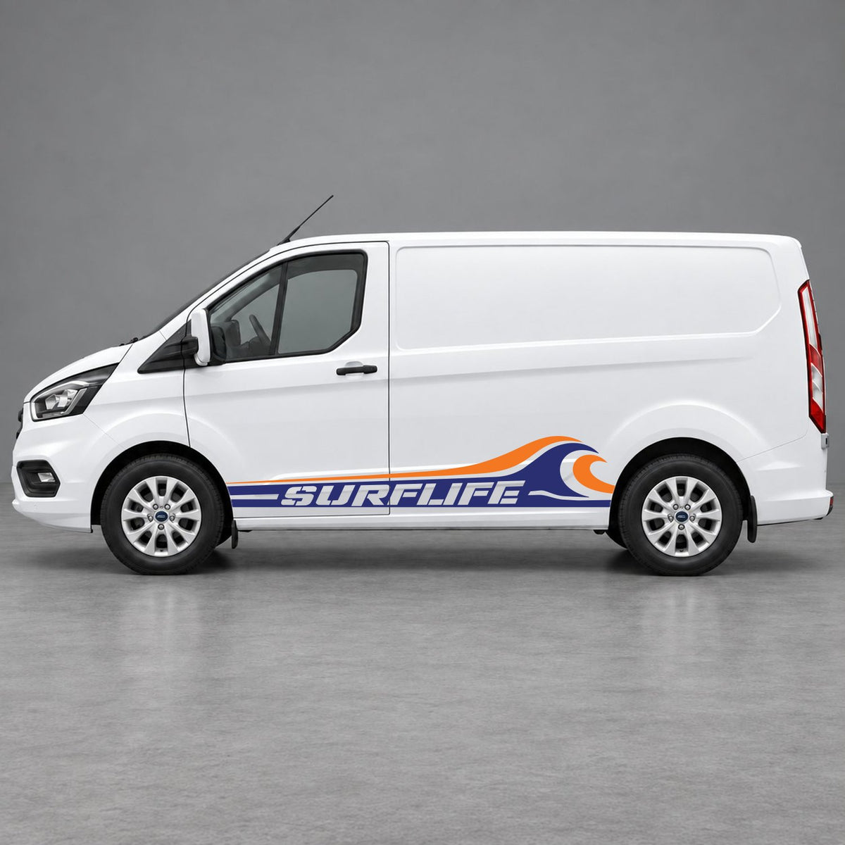 Ford Transit Custom Surflife Wave Side Stripes in Navy Blue & Orange