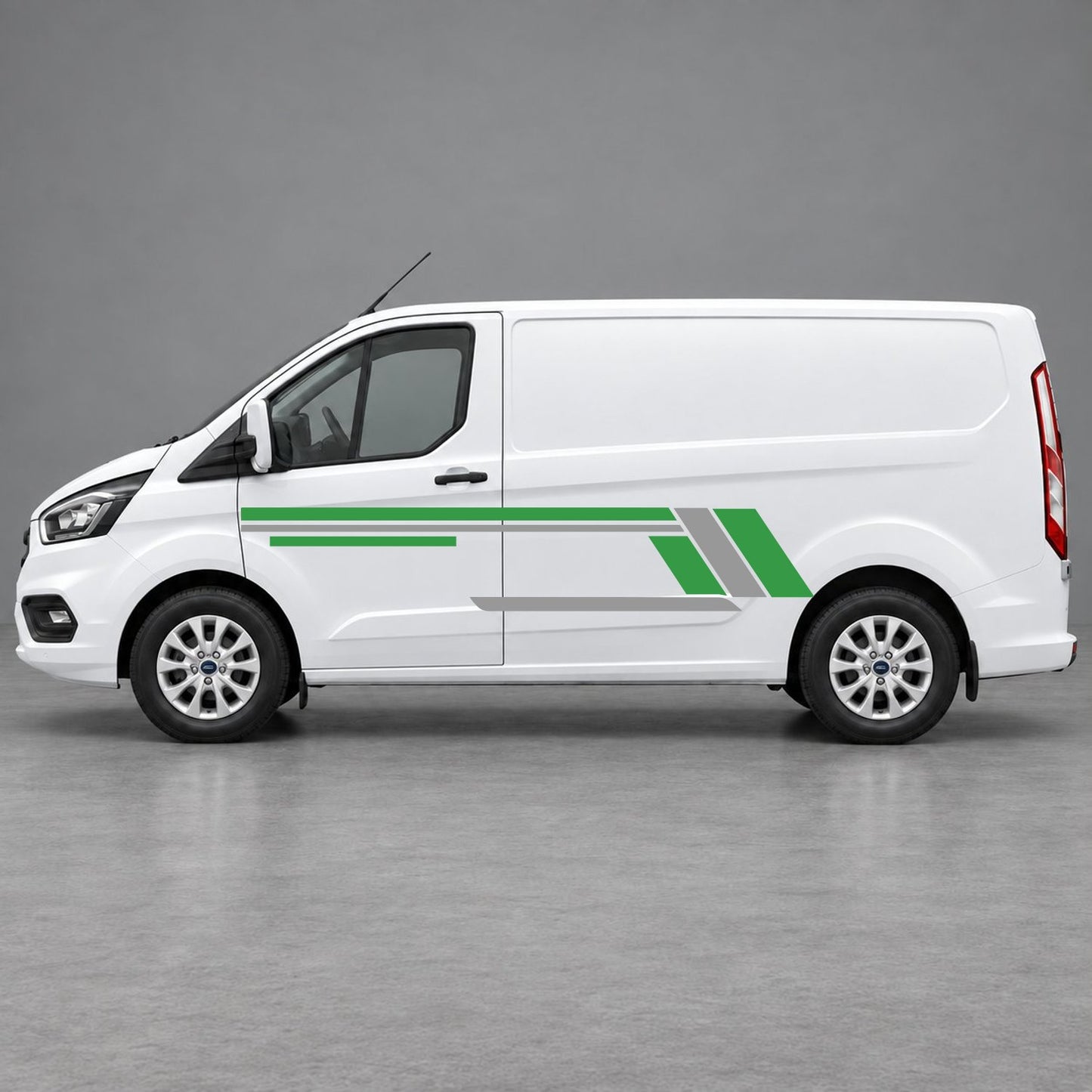 Ford Transit Custom Geometric Outline Side Stripes in Green & Grey