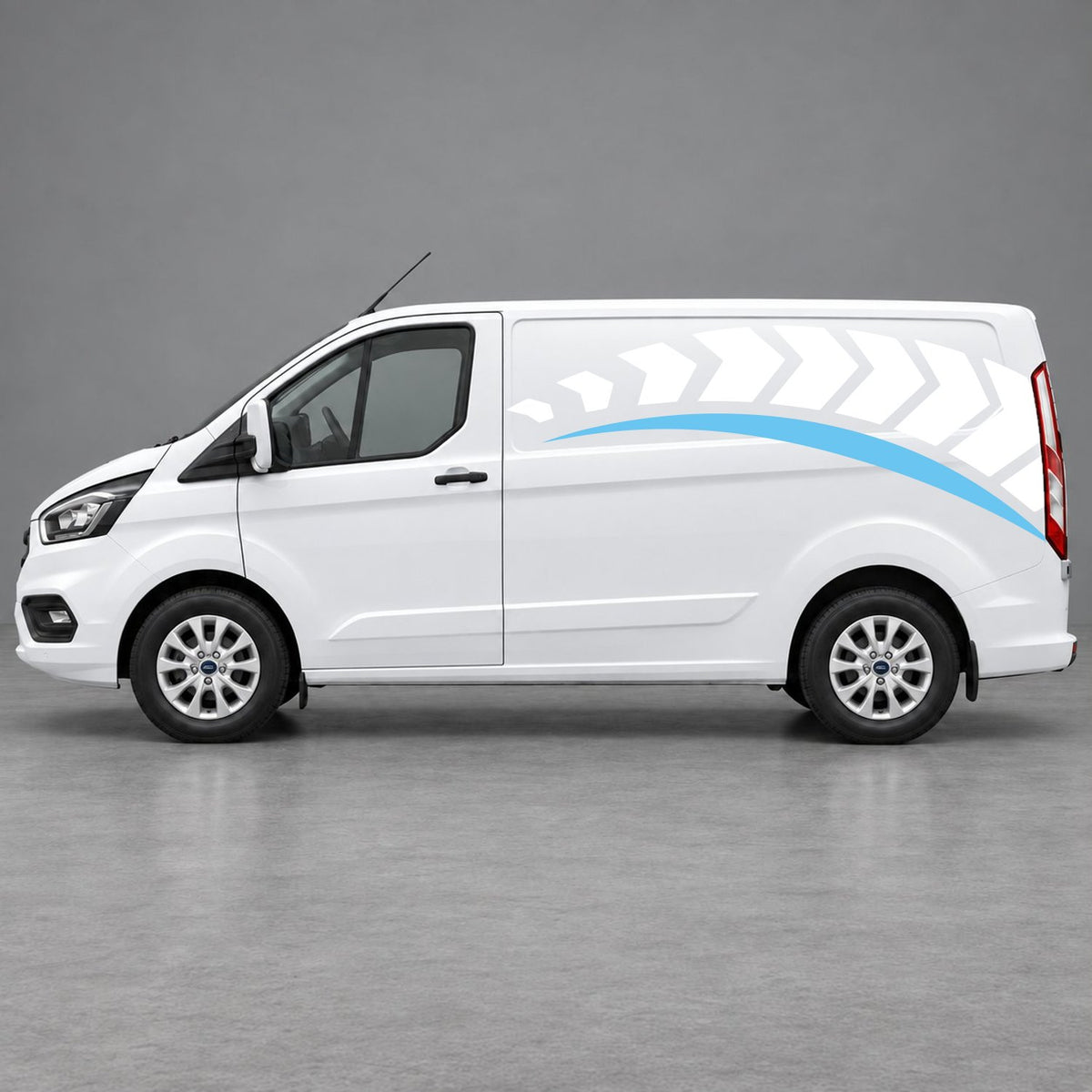 Ford Transit Custom Chevron Track Side Graphics in White & Light Blue