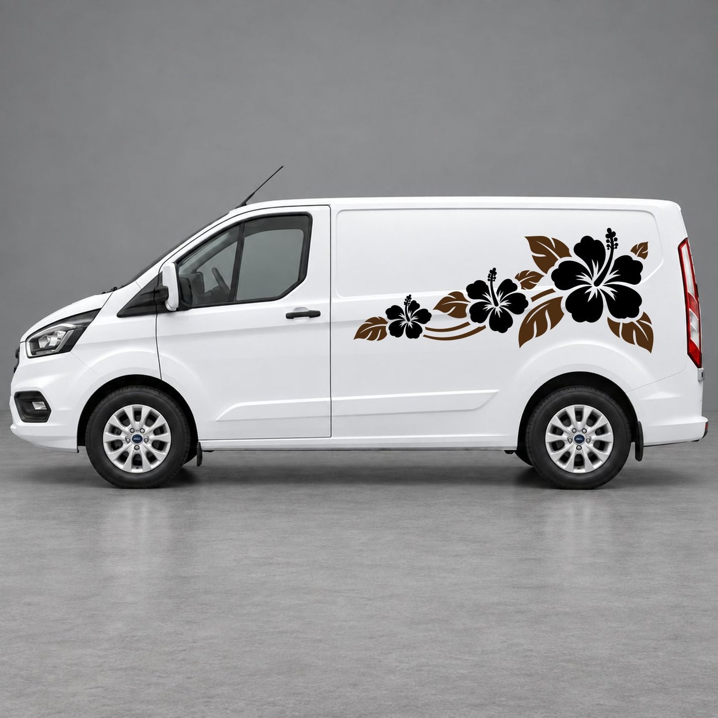 Ford Transit Custom Hibiscus Flower Trail Side Graphics in Brown & Black