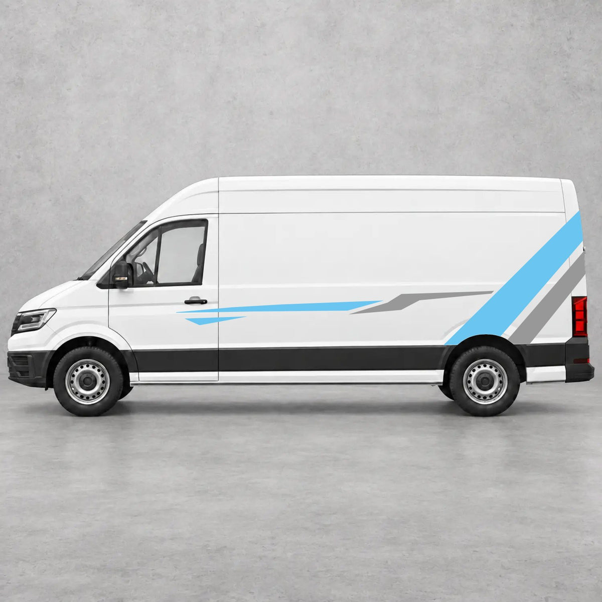 VW Crafter Bold Rear Diagonal Side Stripes in Light Blue & Grey