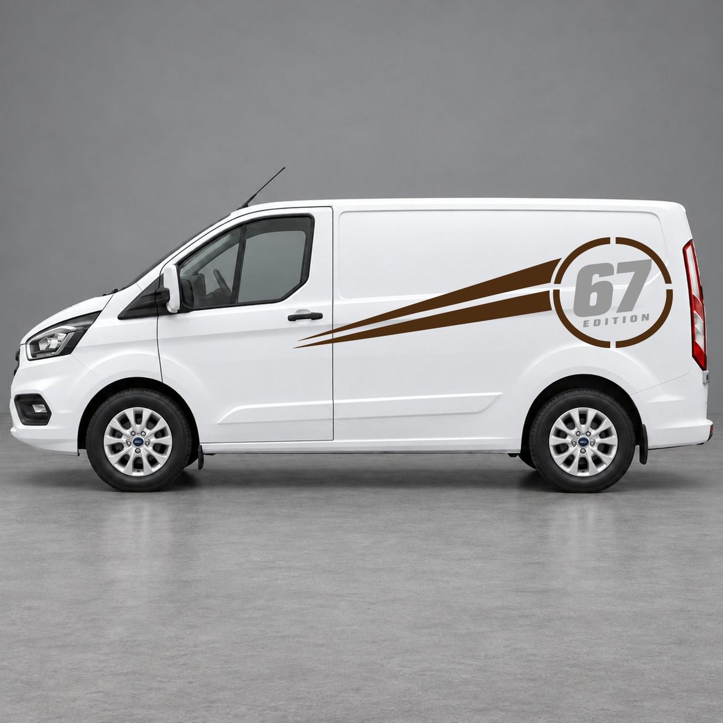 Ford Transit Custom Personalised Number Edition Side Stripes in Brown & Grey