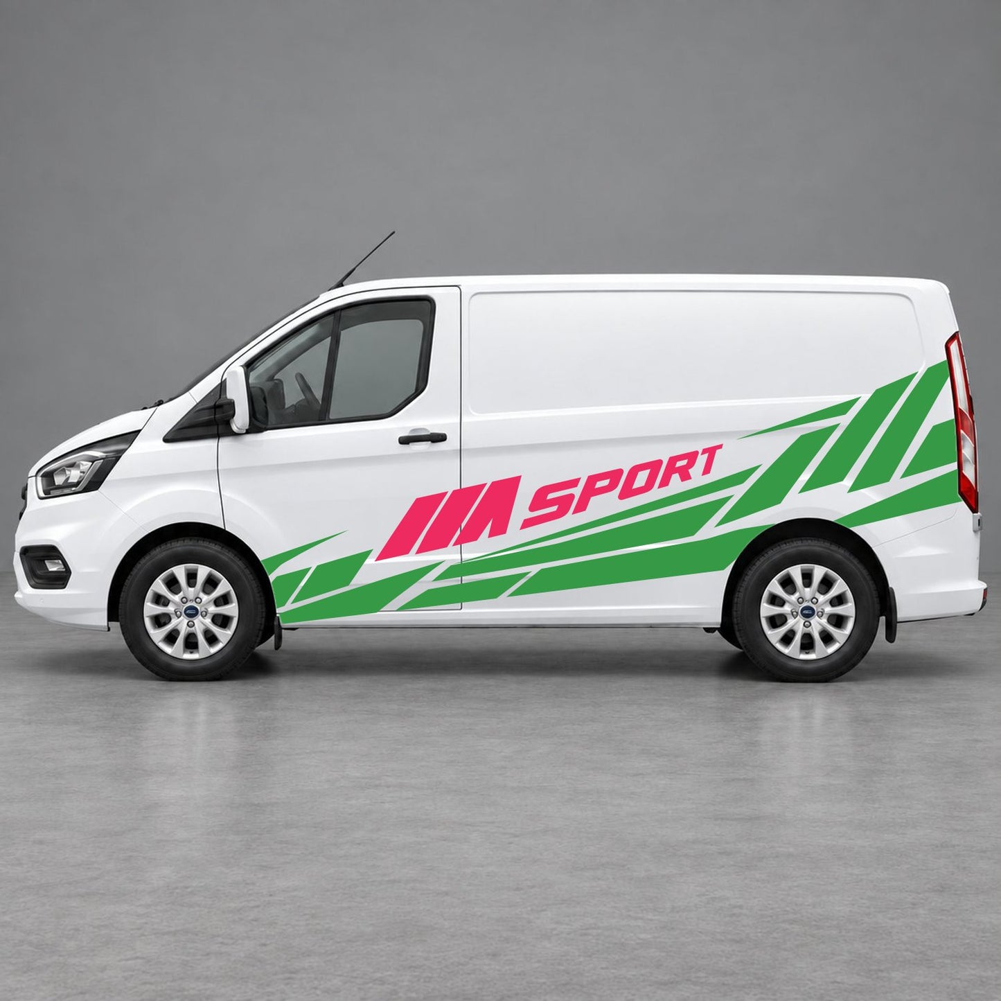 Ford Transit Custom M Sport Racing Side Graphics in Green & Pink