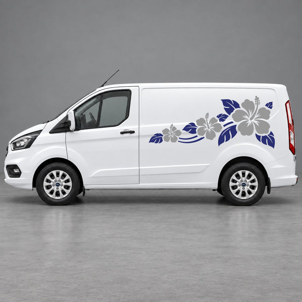 Ford Transit Custom Hibiscus Flower Trail Side Graphics in Navy Blue & Grey