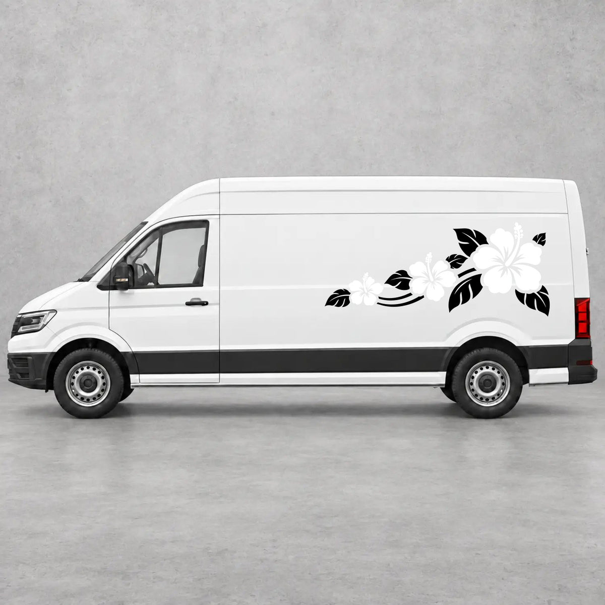 VW Crafter Hibiscus Flower Trail Side Graphics in Black & White