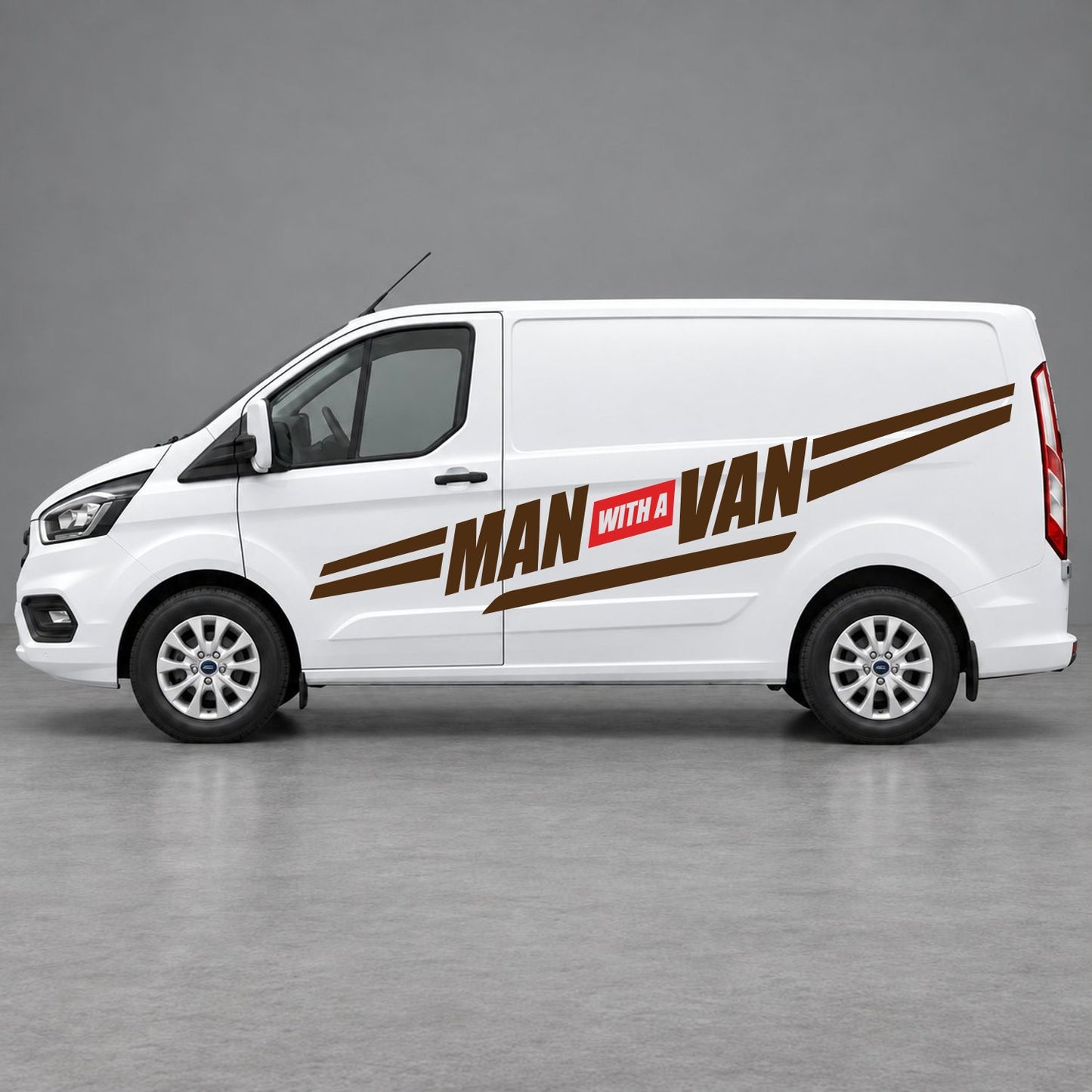 Ford Transit Custom Man with a Van Side Stripes in Brown & Red