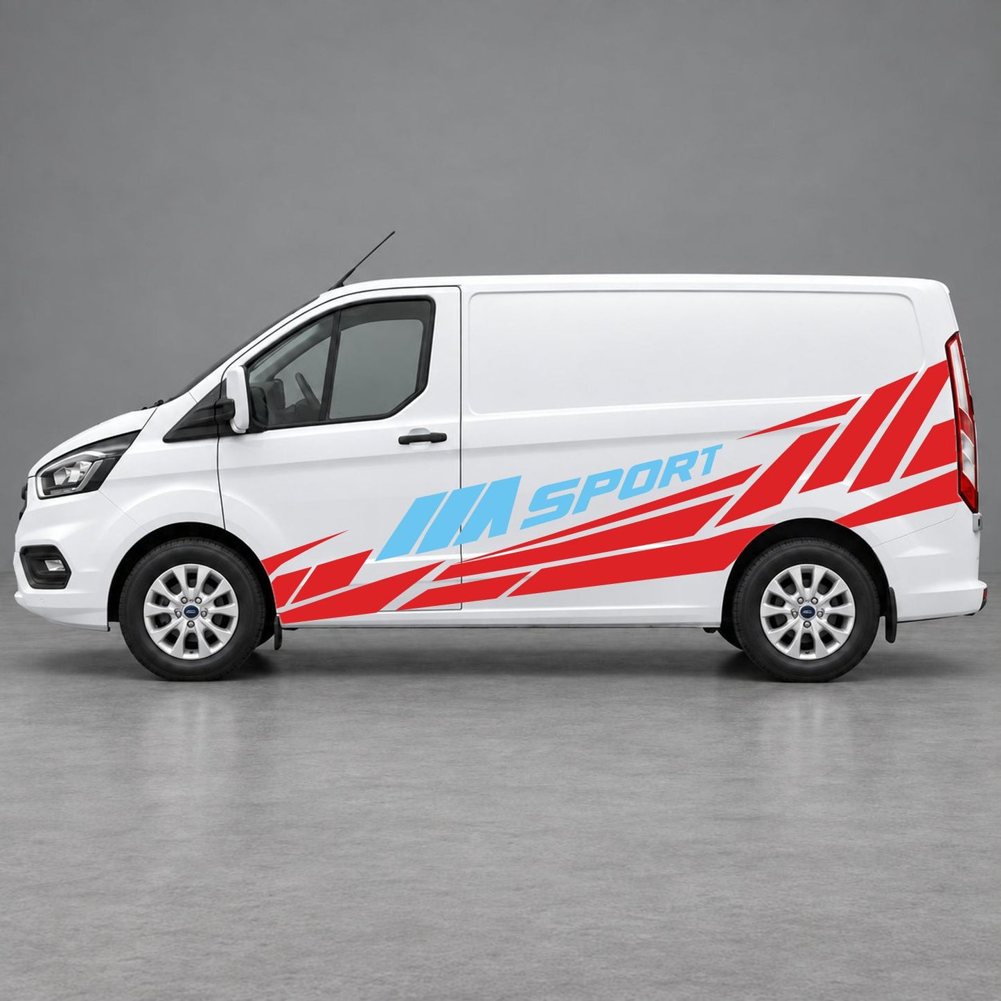 Ford Transit Custom M Sport Racing Side Graphics in Red & Light Blue