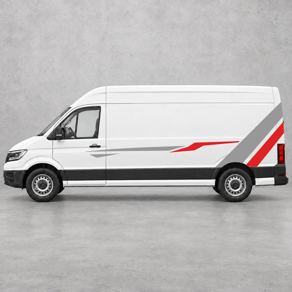 VW Crafter Bold Rear Diagonal Side Stripes in Grey & Red