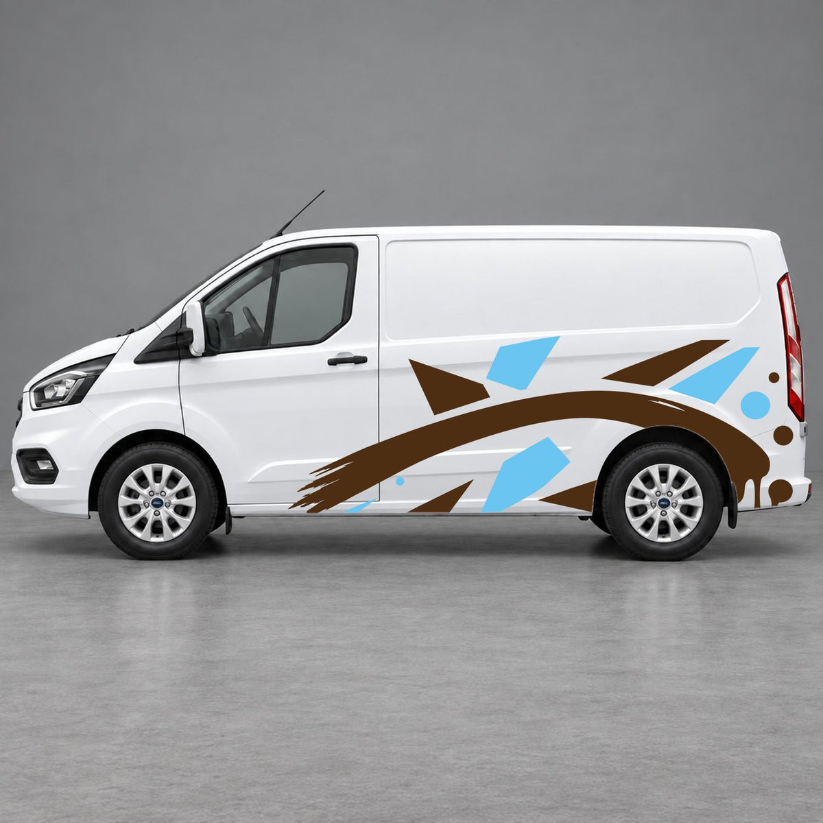 Ford Transit Custom Abstract Geometric Splash Side Graphics in Light Blue & Brown