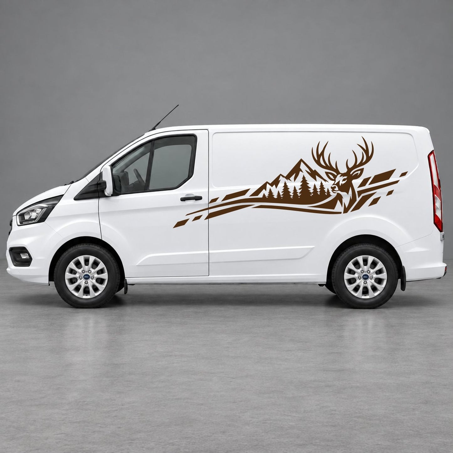 Ford Transit Custom Stag Mountain & Forest Side Graphics in Brown