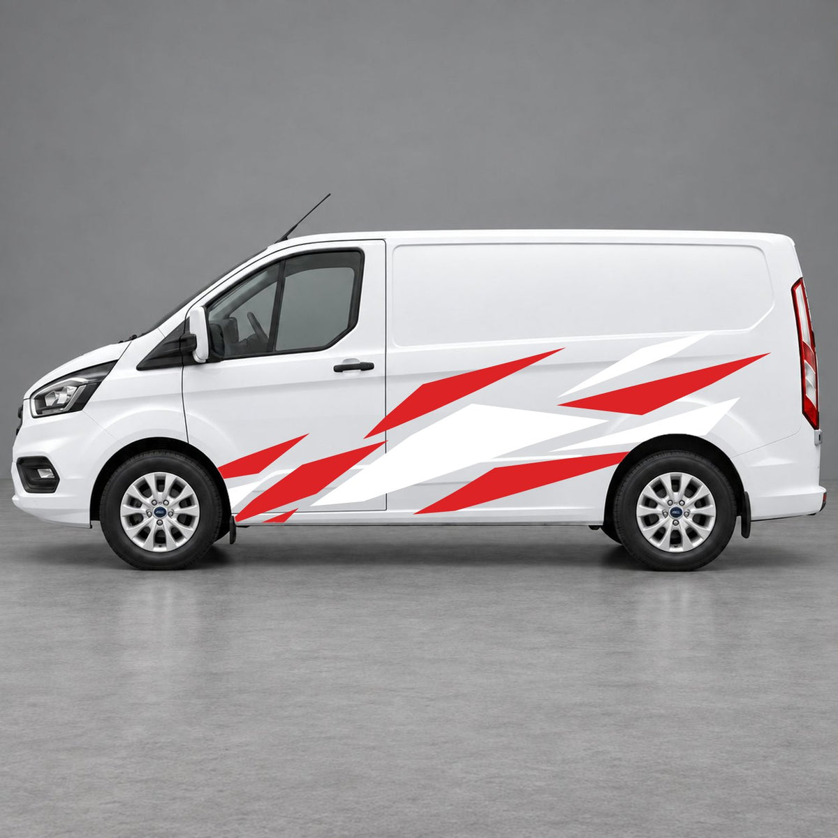 Ford Transit Custom Angular Shard Racing Side Graphics in White & Red