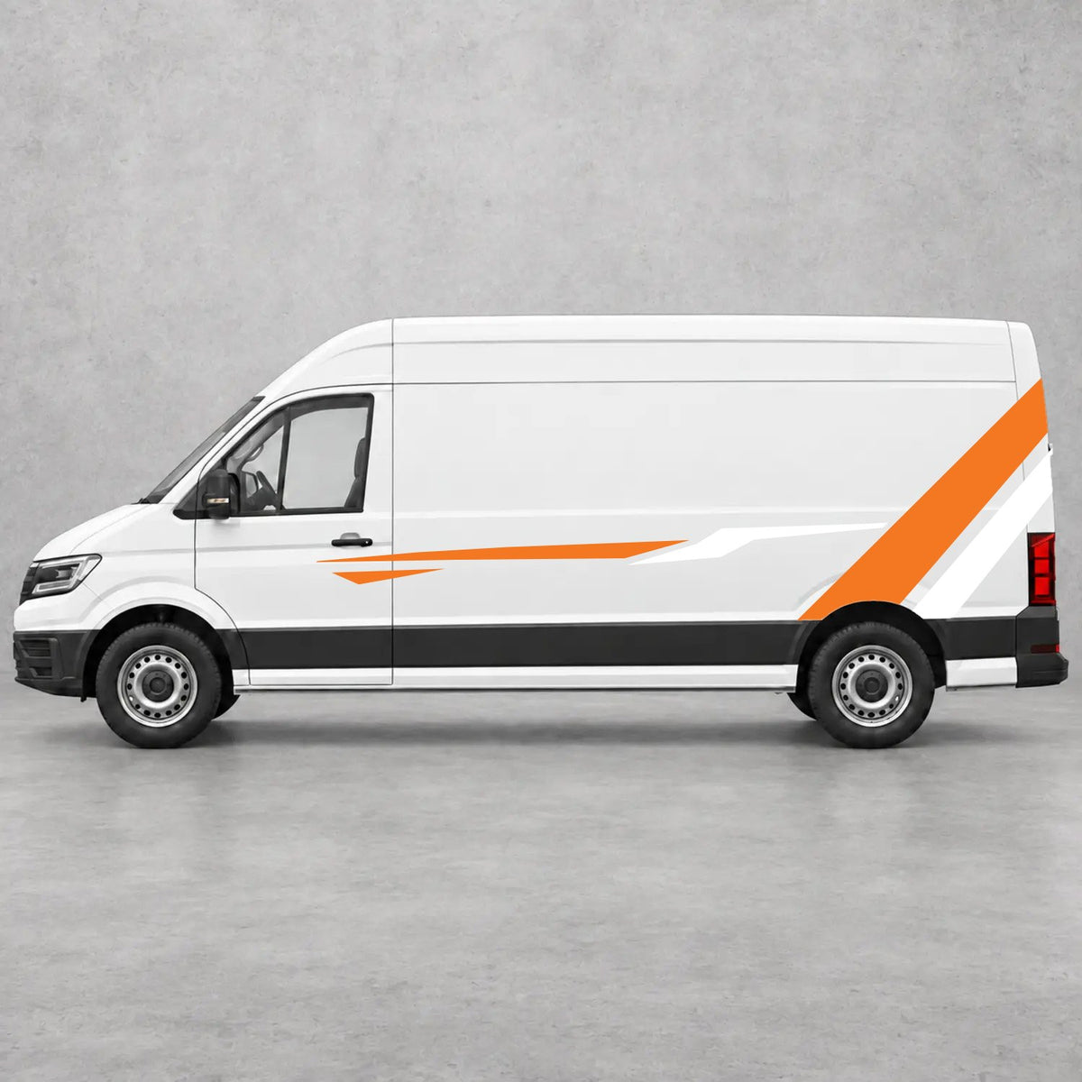 VW Crafter Bold Rear Diagonal Side Stripes in Orange & White