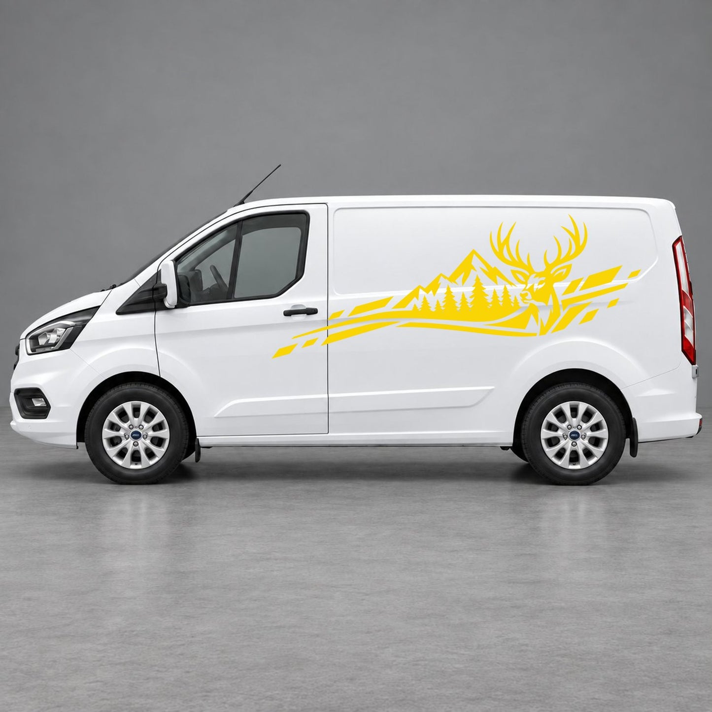 Ford Transit Custom Stag Mountain & Forest Side Graphics in Yellow