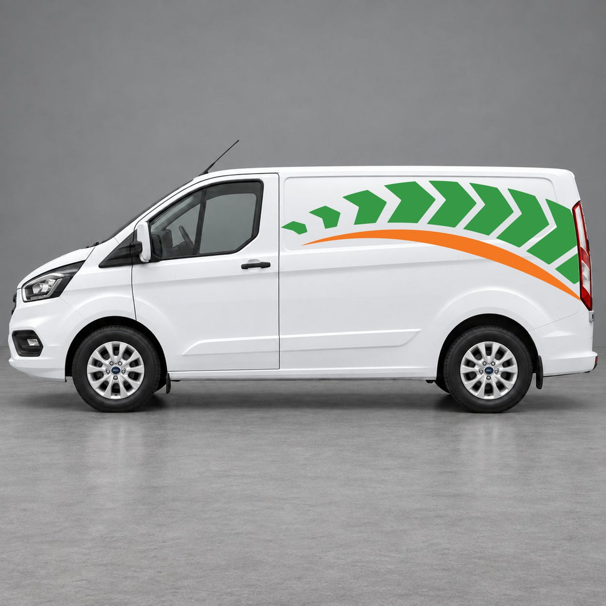 Ford Transit Custom Chevron Track Side Graphics in Green & Orange