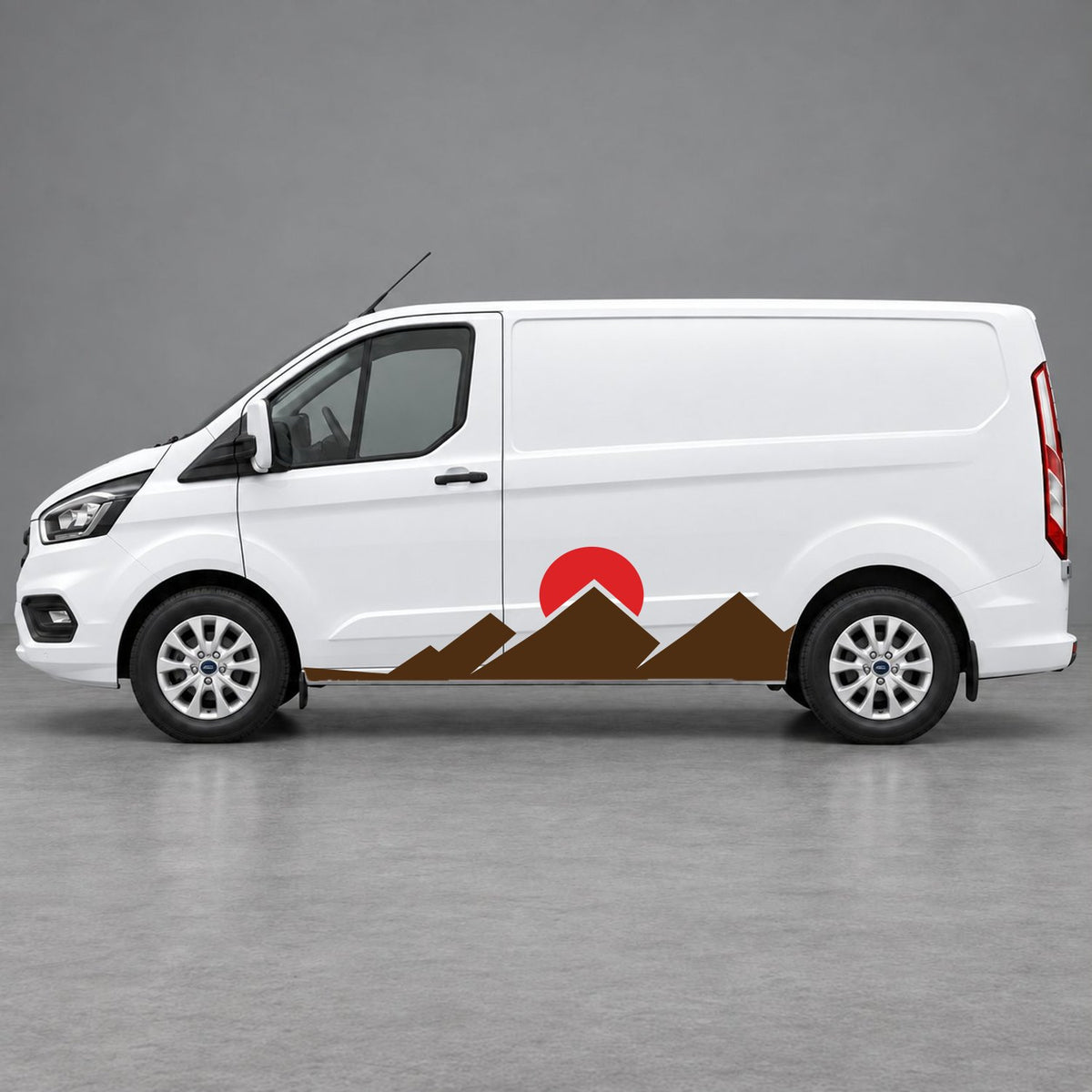 Ford Transit Custom Minimal Mountain Peak Side Graphics in Brown & Red