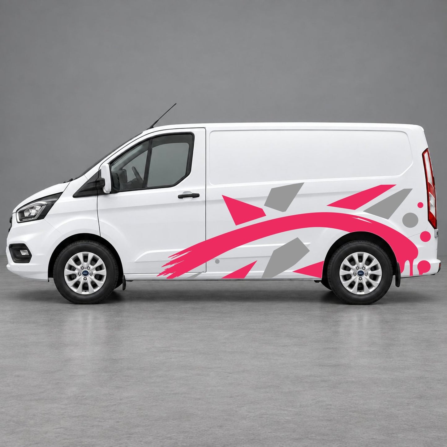 Ford Transit Custom Abstract Geometric Splash Side Graphics in Grey & Pink