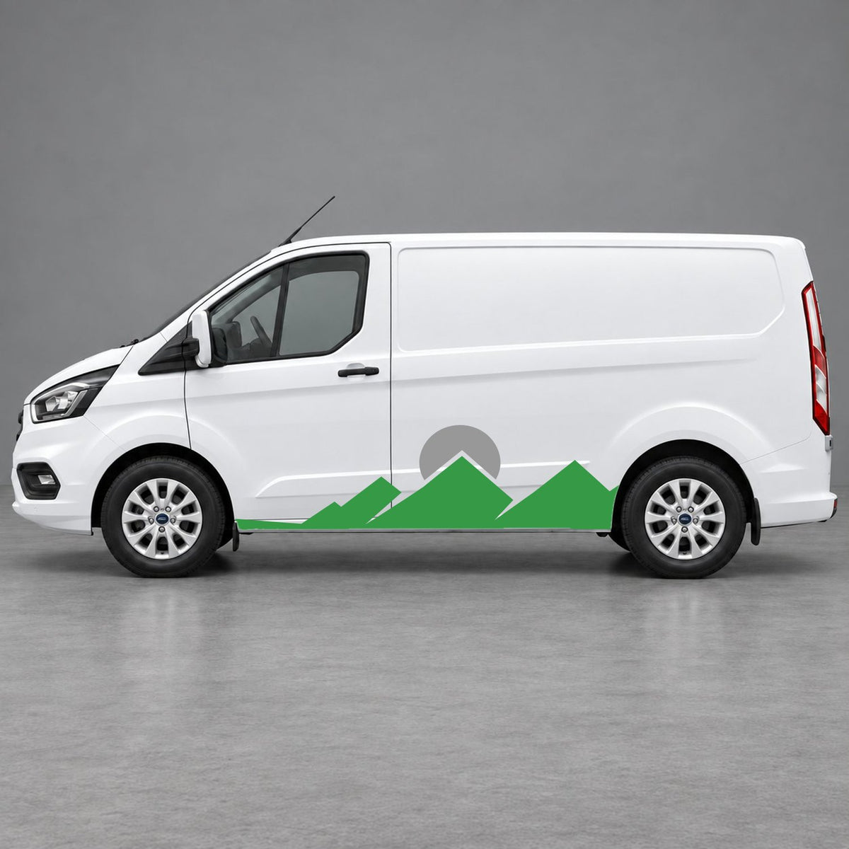 Ford Transit Custom Minimal Mountain Peak Side Graphics in Green & Grey