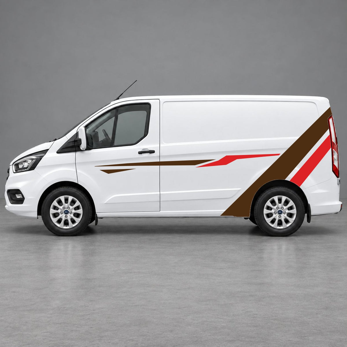 Ford Transit Custom Bold Rear Diagonal Side Stripes in Brown & Red