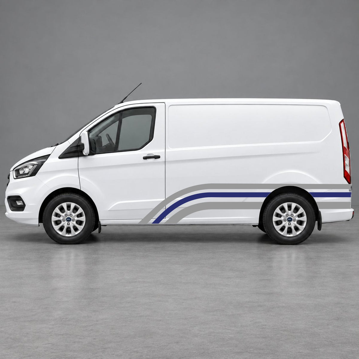Ford Transit Custom Retro Triple-Arch Side Stripes in Grey & Navy Blue