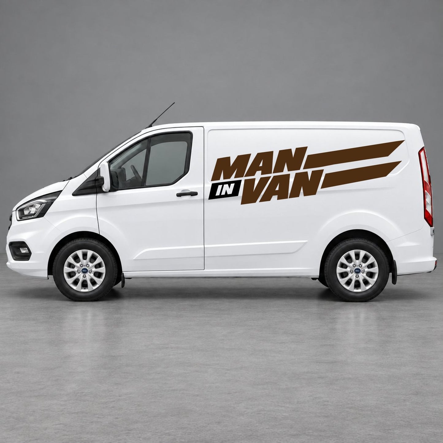 Ford Transit Custom Man in Van Side Stripes in Brown & Black