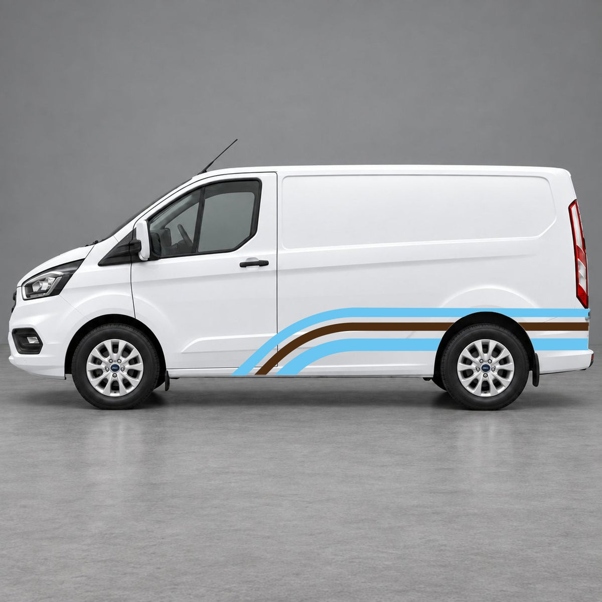 Ford Transit Custom Retro Triple-Arch Side Stripes in Light Blue & Brown