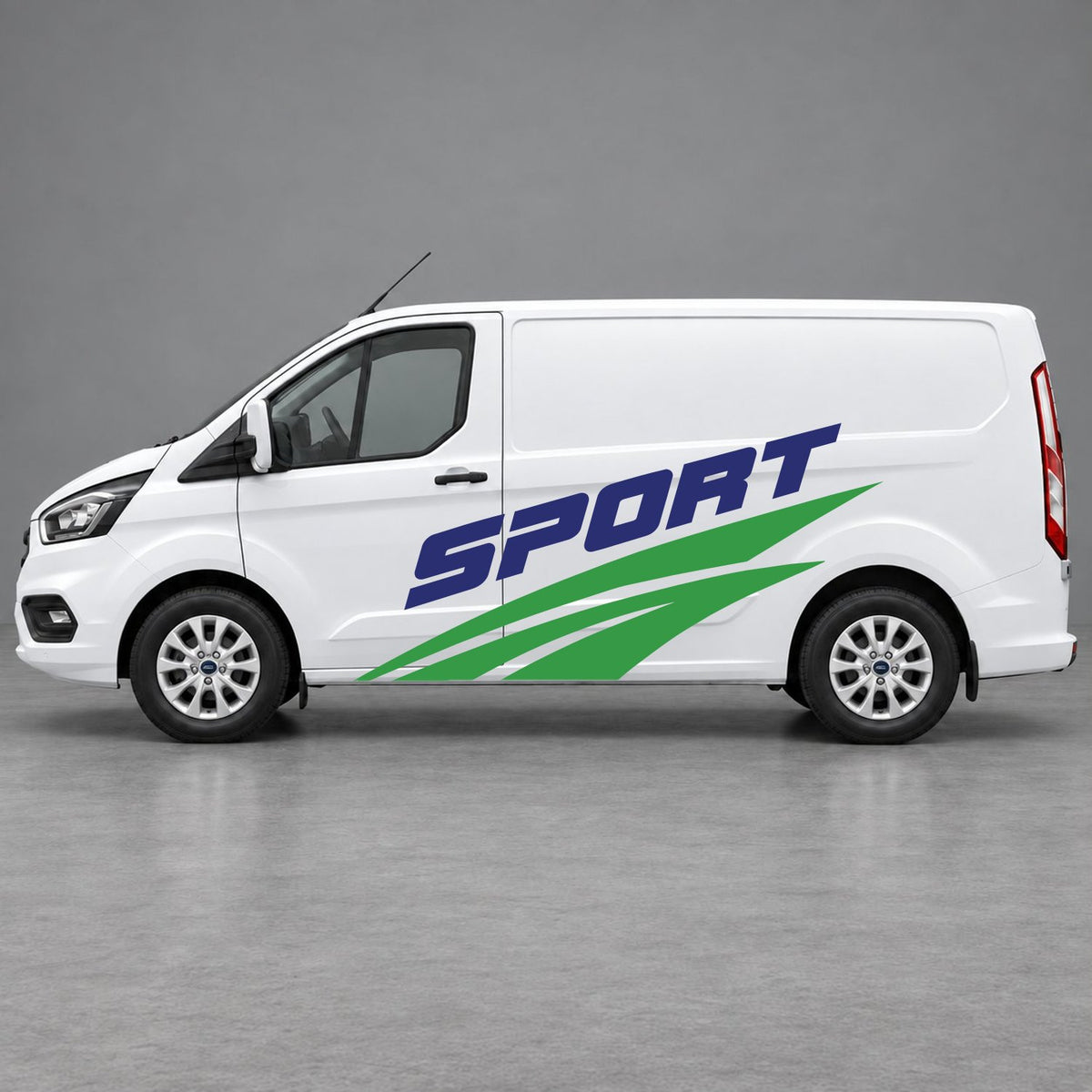 Ford Transit Custom Sport Twin Stripe Side Graphics in Green & Navy Blue