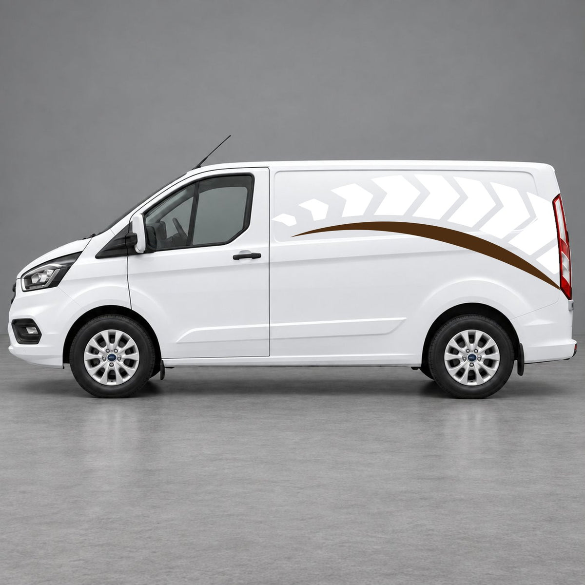 Ford Transit Custom Chevron Track Side Graphics in White & Brown