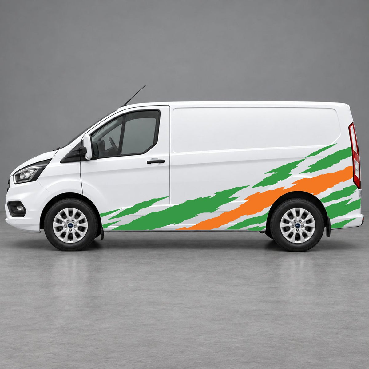 Ford Transit Custom Claw Scratch Side Graphics in Green & Orange