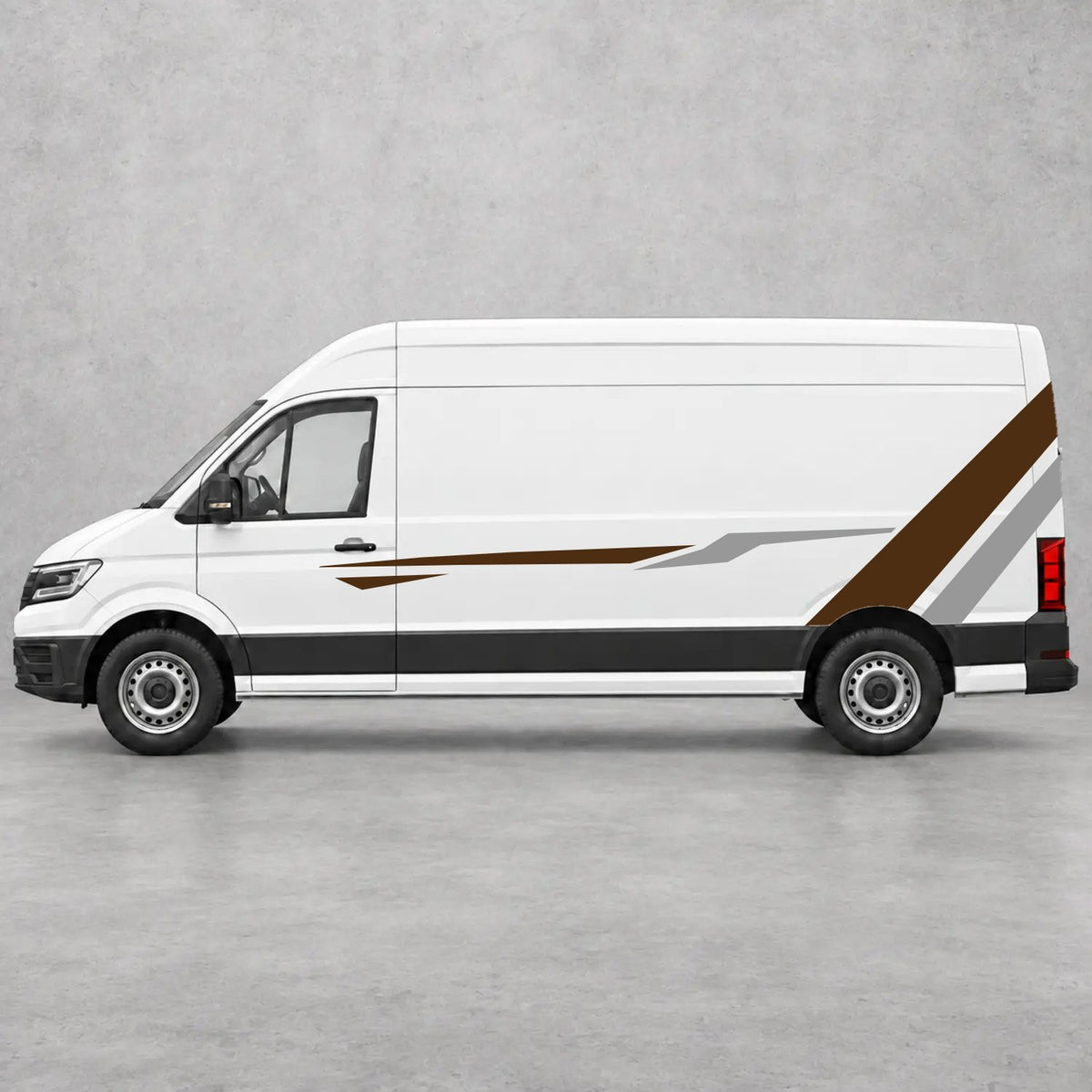 VW Crafter Bold Rear Diagonal Side Stripes in Brown & Grey