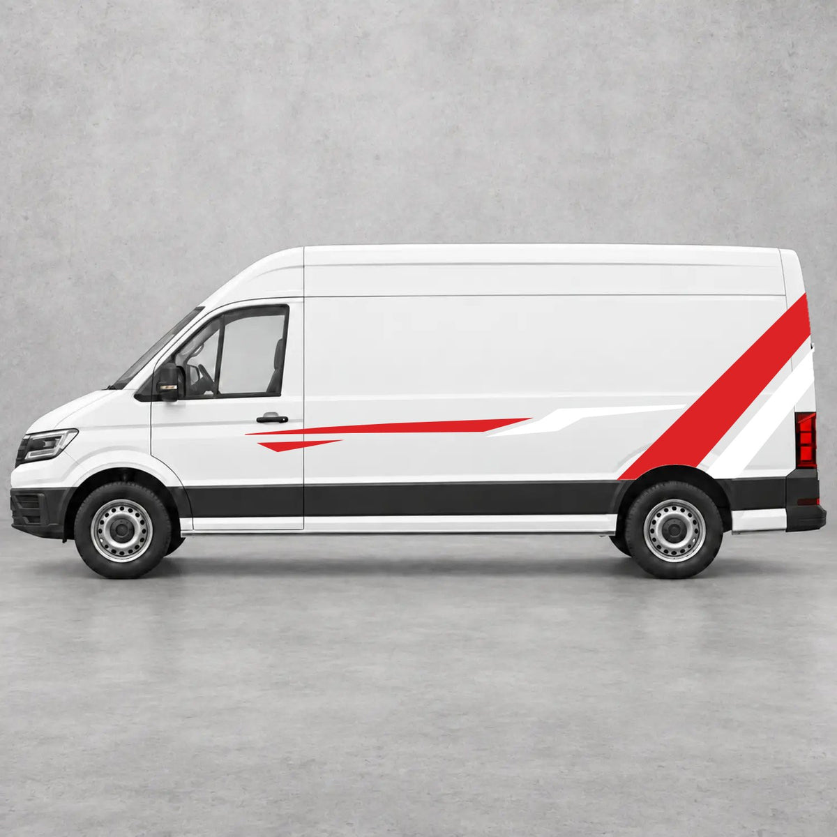 VW Crafter Bold Rear Diagonal Side Stripes in Red & White