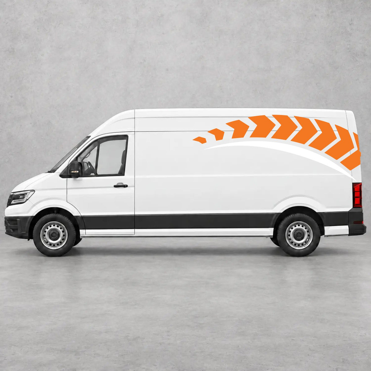 VW Crafter Chevron Track Side Graphics in Orange & White