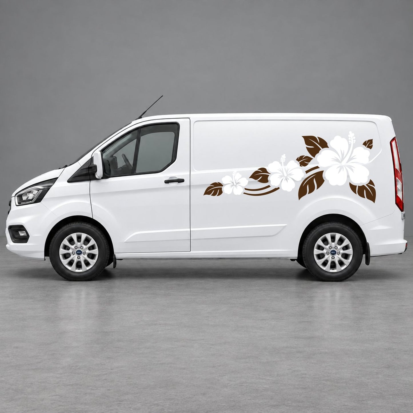 Ford Transit Custom Hibiscus Flower Trail Side Graphics in Brown & White