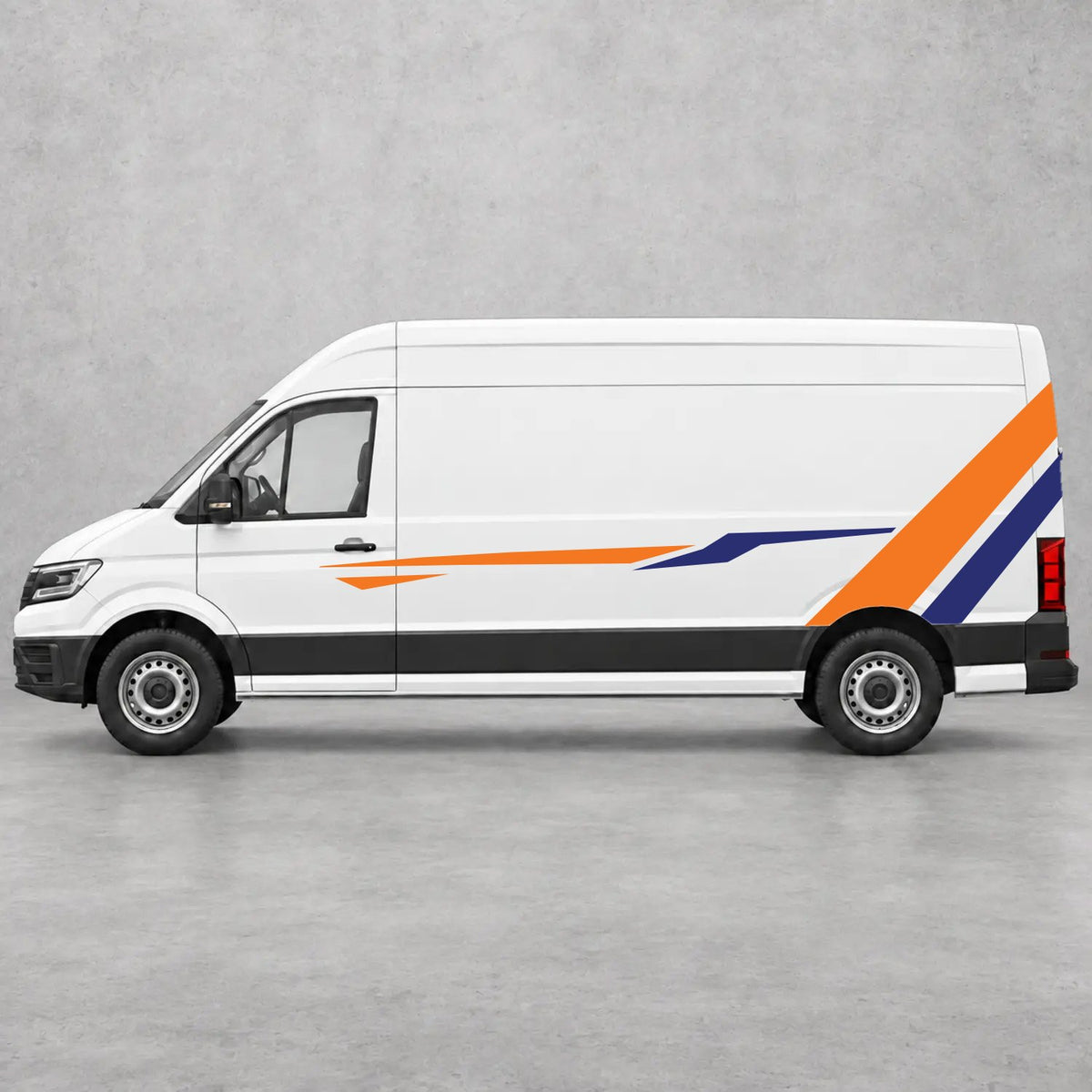 VW Crafter Bold Rear Diagonal Side Stripes in Orange & Navy Blue