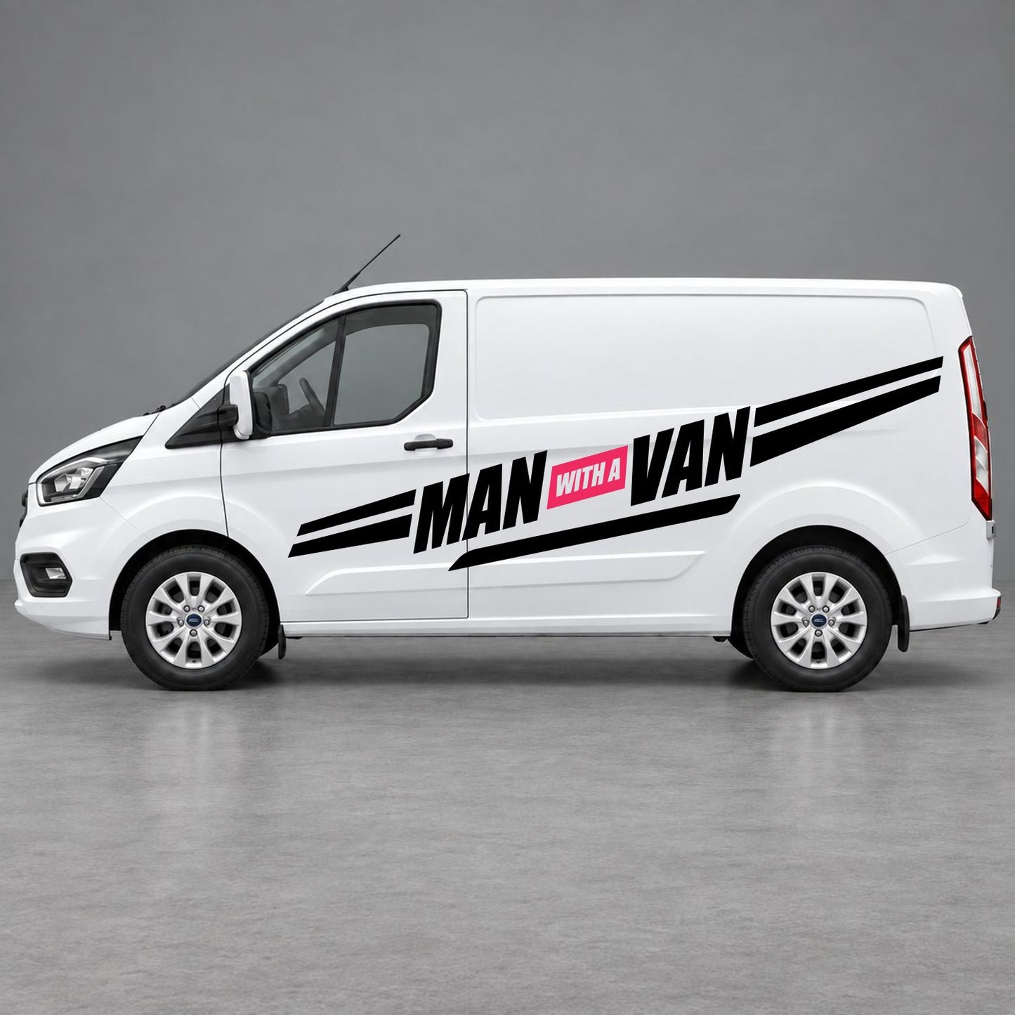 Ford Transit Custom Man with a Van Side Stripes in Black & Pink