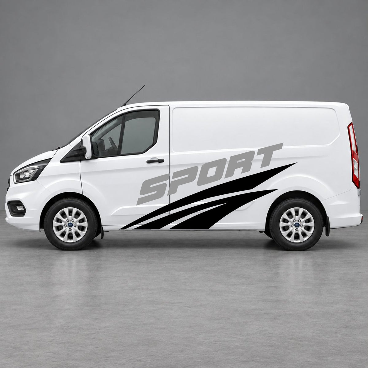 Ford Transit Custom Sport Twin Stripe Side Graphics in Black & Grey