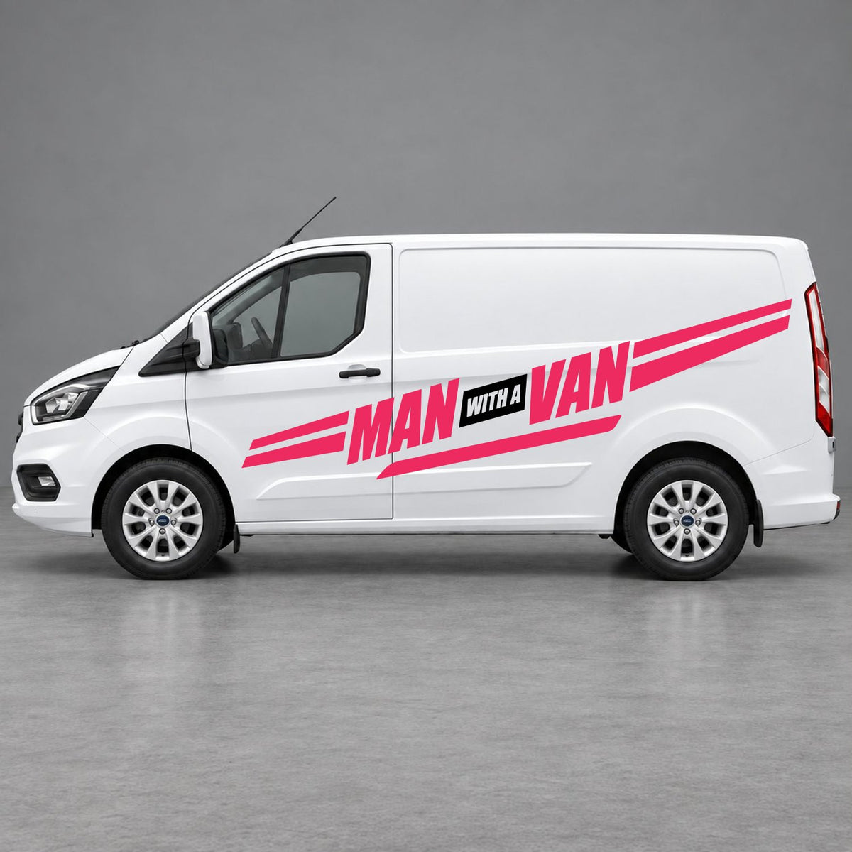 Ford Transit Custom Man with a Van Side Stripes in Pink & Black