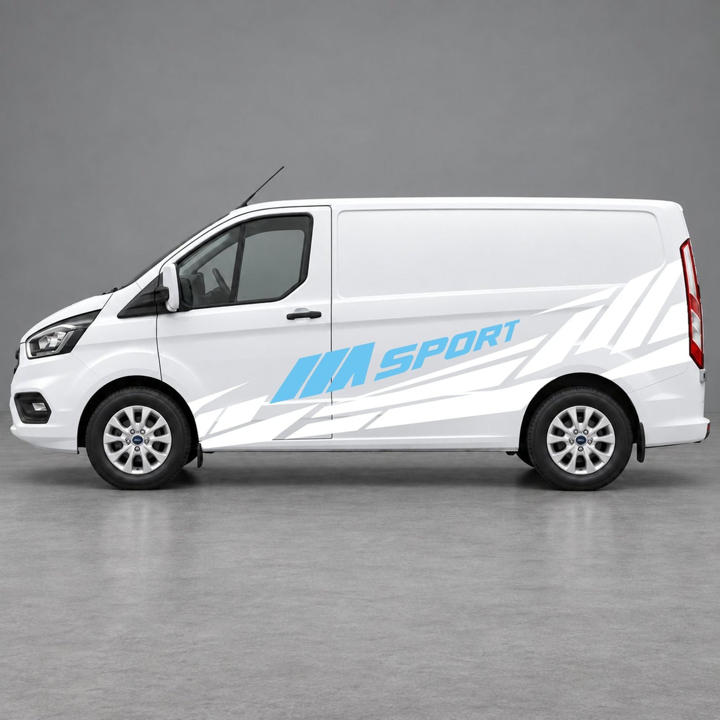 Ford Transit Custom M Sport Racing Side Graphics in White & Light Blue