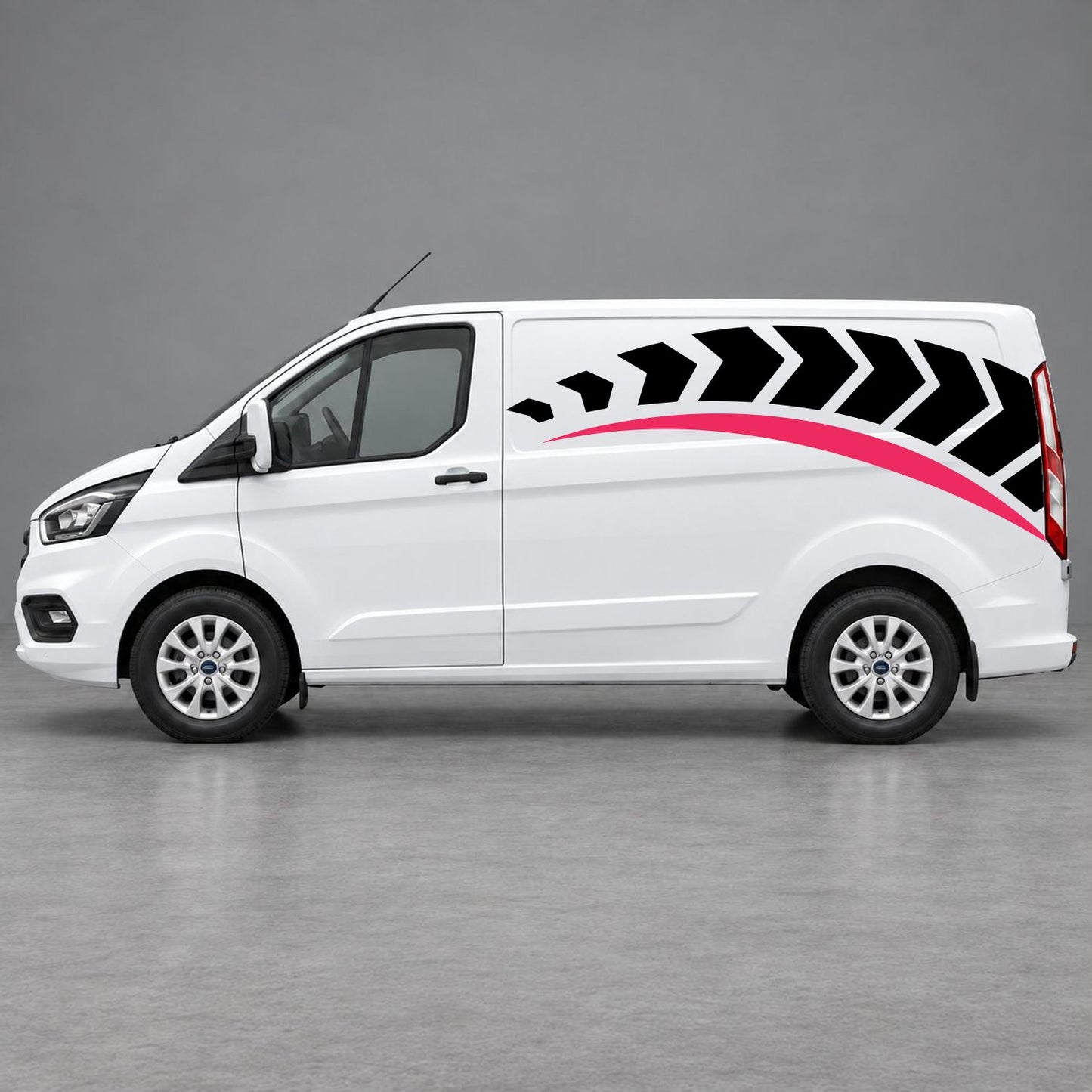 Ford Transit Custom Chevron Track Side Graphics in Black & Pink