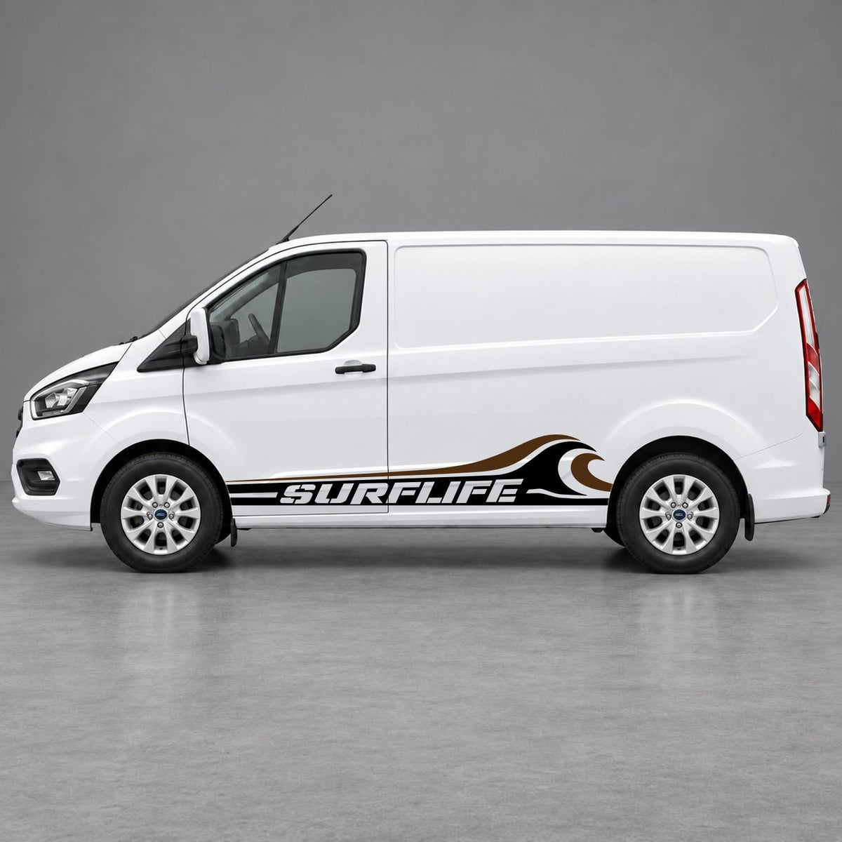 Ford Transit Custom Surflife Wave Side Stripes in Black & Brown