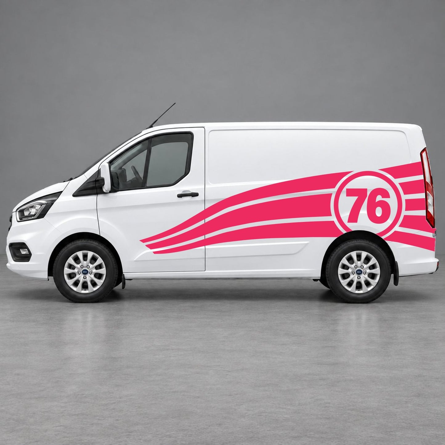 Ford Transit Custom Personalised Number 76 Racing Side Graphics in Pink & Pink