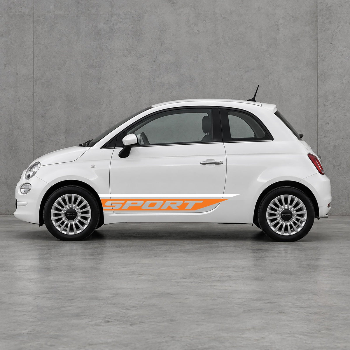 Fiat 500 Sport Lower Side Stripes Kit - Pair Supplied in White & Orange