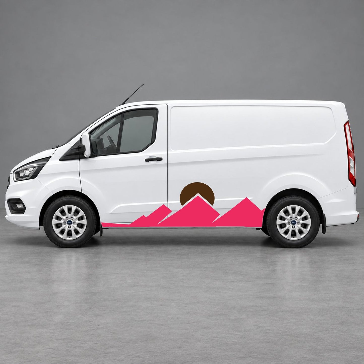 Ford Transit Custom Minimal Mountain Peak Side Graphics in Pink & Brown