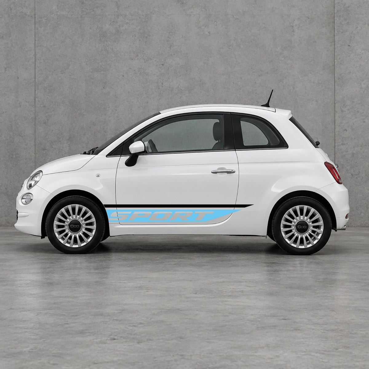 Fiat 500 Sport Lower Side Stripes Kit - Pair Supplied in Black & Light Blue