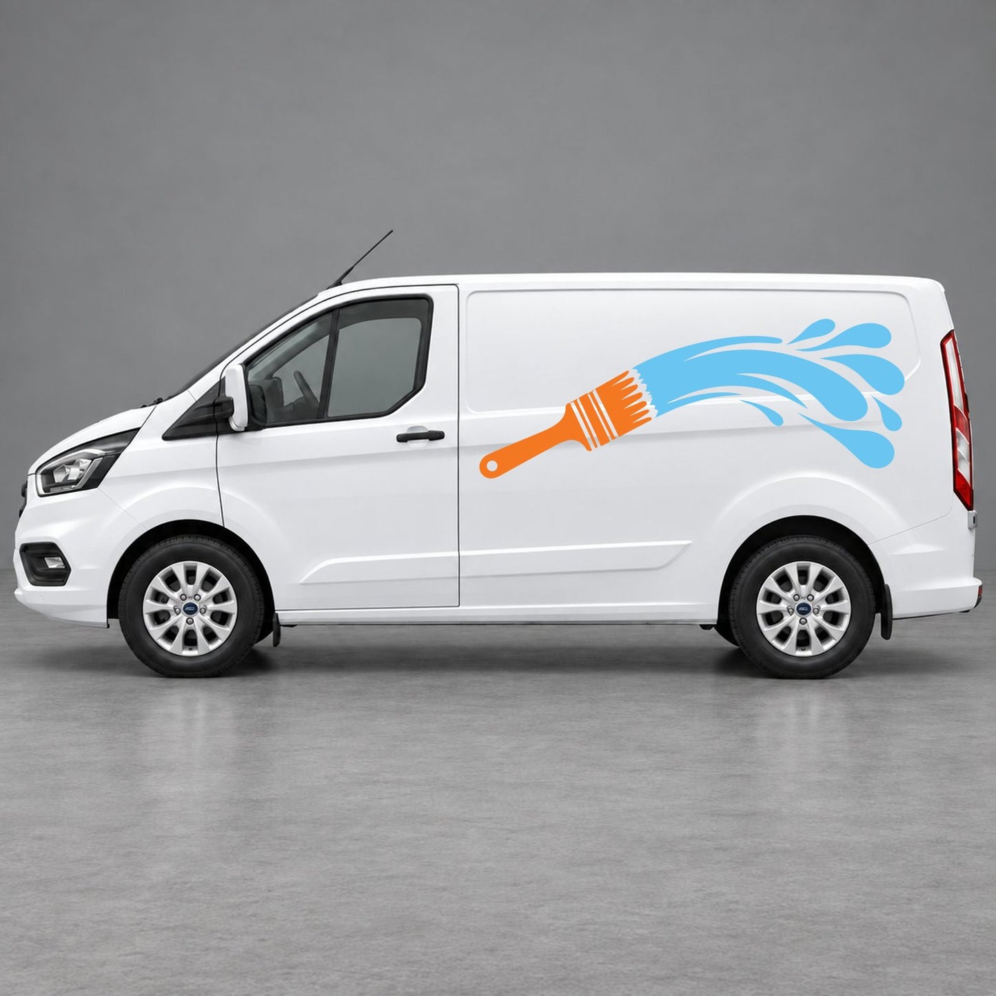 Ford Transit Custom Paintbrush Swoosh Side Graphics in Orange & Light Blue