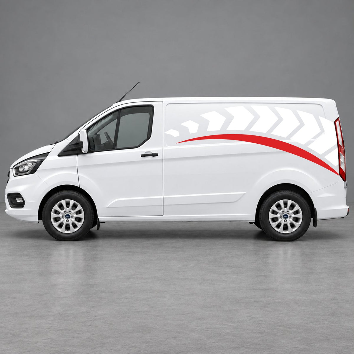 Ford Transit Custom Chevron Track Side Graphics in White & Red