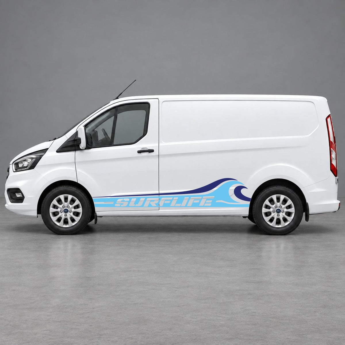 Ford Transit Custom Surflife Wave Side Stripes in Light Blue & Navy Blue