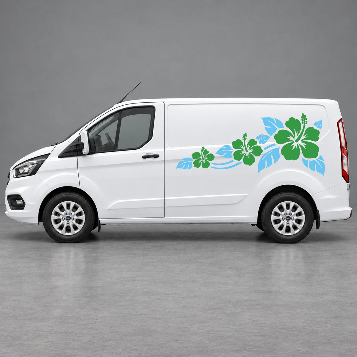 Ford Transit Custom Hibiscus Flower Trail Side Graphics in Light Blue & Green